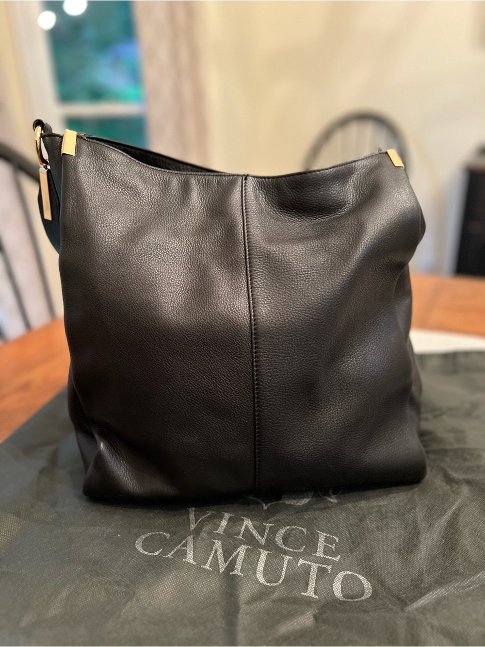 Vince Camuto Black Pebbled Leather Shoulder Bag with Gold-Tone Tag - Picture 6 of 11